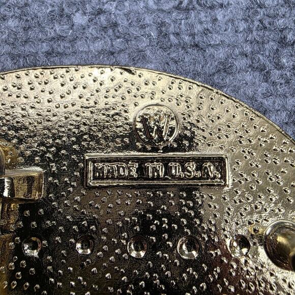 Bald Eagle Mountain Scene Belt Buckle Made in USA Western Gold Trim Wildlife VTG - Picture 8 of 10